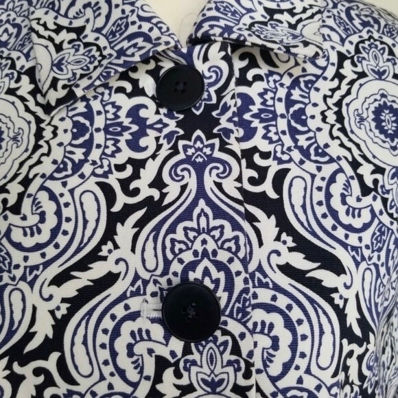 Jones New York Signature Stretch Blue White Black Patterned Blazer Size 4 - Picture 5 of 9